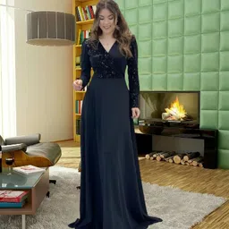 thapnath Women Fit and Flare Black Maxi/Full Length Dress-picture-22