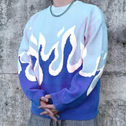 eddicted Men Graphic Print Round Neck Blue Sweater image 2