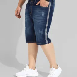 instafab plus Solid Men Denim Dark Blue Denim Shorts image 3