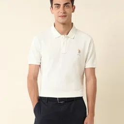 u.s. polo assn. Men Solid Polo Neck Pure Cotton White T-Shirt-picture-14