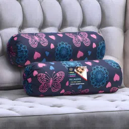 villagers Microfibre Bolster Pack of 2 Geometric Butterfly & Heart Print Design-picture-12
