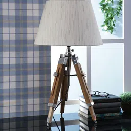 Madeline Beige Fabric Shade Night Lamp With Wood Base By Beverly Studio image 2