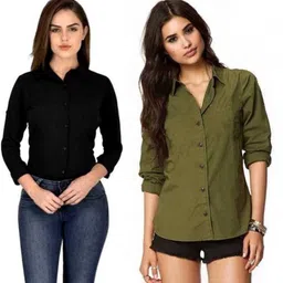 funday fashion Women Regular Fit Solid Spread Collar Casual Shirt image 1