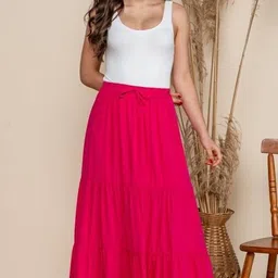 dskgarment Women Solid Flared Pink Skirt-picture-35