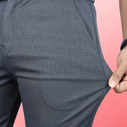 indiclub Men Slim Fit Grey Linen Blend Trousers image 3