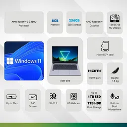 Acer One 14 AMD Ryzen 3 Dual Core 3250U - (8 GB/256 GB SSD/Windows 11 Home) Z2-493 Thin and Light Laptop image 2