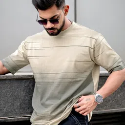 maniac Men Printed Round Neck Pure Cotton Beige T-Shirt-picture-17