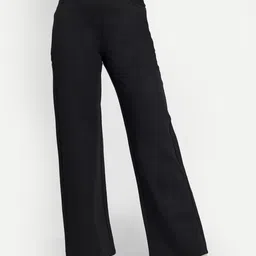 next one Women Straight Fit Black Lycra Blend Trousers image 1