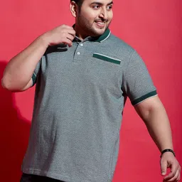 bigbanana Men Solid Polo Neck Pure Cotton Green, Grey T-Shirt image 4