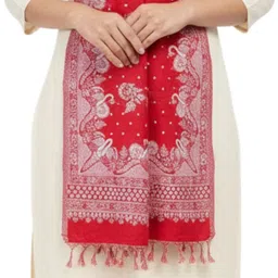 pashmira Woven, Floral Print Wool Blend Women Red Stole image 4