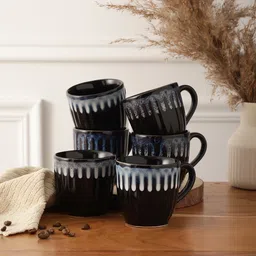 cdi Black Glossy Texture 180ml Ceramic (Set of 6) Tea Cups image 1
