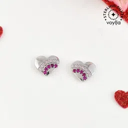 Pink and Silver CZ Heart Stud Earrings Sterling Silver Stud Earring-image-48