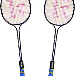 knk Double Shaft Iron Body Badminton Racket Pack Of 2 Piece With 3 Piece Plastic Shuttles Badminton Kit image 2