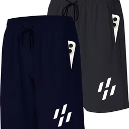 Pack of 2 Printed Men Dark Blue, Grey Sports Shorts-image-13