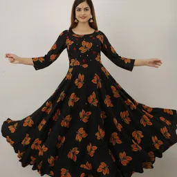 Women Printed Viscose Rayon Flared Kurta-image-1