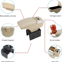 oshotto PU Leather AR-01 Car Armrest Console Box For Slavia Beige Car Armrest image 2