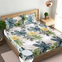 shruvis ekart Woolen King Fitted (Elastic) 300 TC Printed Bedsheet-picture-24