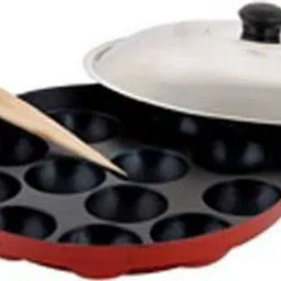 a to z sales Aluminum Non Stick Big Appam Tawa with Handle and Leed, 22.5 cm, Red and Black Paniarakkal Set with Lid 0 L capacity 22 cm diameter-picture-23