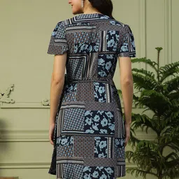 oxolloxo Women Wrap Blue Above Knee/Mid Thigh Length Dress image 5