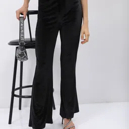 tokyo talkies Women Regular Fit Black Cotton Blend Trousers-picture-29