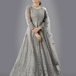 a to z cart Embroidered Net Semi Stitched Flared/A-line Gown-picture-28