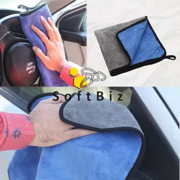 softbiz Microfiber Cleaning Thick Lint & Streak-Free Multipurpose Clothes - Automotive Microfibre Towels for Car Bike Cleaning Polishing Washing & Detailing Dual Color 40X45cms 750GSM (Blue) Wet and Dry Microfiber Cleaning Cloth image 5