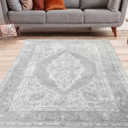 saral home Grey Persian Cotton 6 ft x 9 ft Machine Made Carpet image 1
