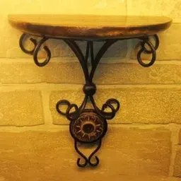 s f enterprises Wall Shelf Wooden & Wrought Iron Wall Bracket for Flower Pot Stand 1 Shelf Bracket image 2