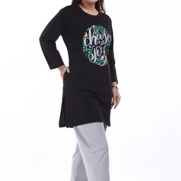 e-max Women Top & Pyjama Set Black, Grey Printed image 3