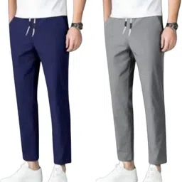 Pack of 2 Men Solid Blue Track Pants-image-1