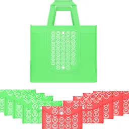 kuber industries Pack of 10 Smile Foldable Grocery/Shopping Bags For Women | Green & Red Pack of 10 Grocery Bags-picture-14