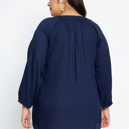 vinaan Casual Regular Sleeves Solid Women Dark Blue Top image 2