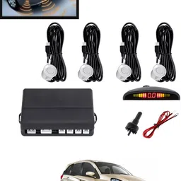 maties 4Pcs White Reverse Parking Sound Warning sensor for car Protection-188 Car Reverse Parking White 4 Sensor With LED Display/Buzzer -188 Parking Sensor image 1