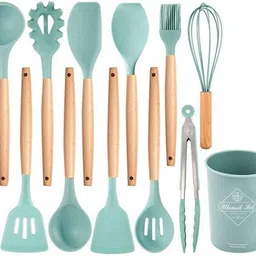 dharmdharmi SILICONE WOODEN SPATULA WITH STAND 11PCS SET Non-Stick Spatula-picture-26