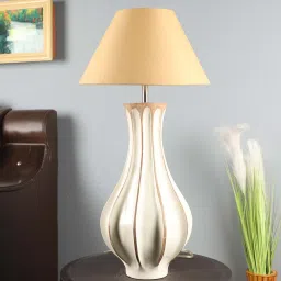 Beige Iron & Cloth Shade Table Lamp With White Base By Sapphire image 2