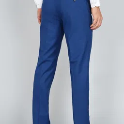 peter england Men Regular Fit Blue Cotton Blend Trousers image 4