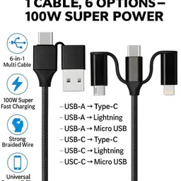 GENWARP USB Type C Cable 6.5 A 1 m OEM 6-in-1 Multi Fast Charging Cable | USB-A & USB-C to Type-C, Lightning & Micro USB | Universal Charging | Braided Strong Cable-picture-31