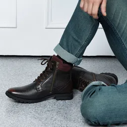 kicksfire Genuine full Grain leather Casual Combat Zipper Biker Winter Stylish Outdoor Boots For Men image 3