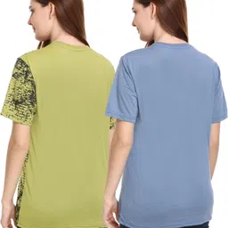 shaun Pack of 2 Women Self Design Round Neck Polyester Multicolor T-Shirt-picture-16