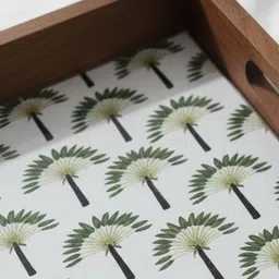 ooshma studios Chic Tropical Print Wooden Serving Tray - Coffee Table & Kitchen Decor Plate Serving Set image 2