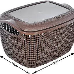 homestic Plastic Multipurposes Large M 30 Plastic Basket With Lid (Brown) Storage Basket image 3