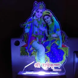 kritam Radhey Krishna / Krishna 3D Illusion Night Lamp Comes with 7 Multicolor and 3D Illusion Design Suitable for Room,Drawing Room,Lobby, Temple LED Night Lamp (Small Size - Multicolour) Night Lamp Table Lamp image 4