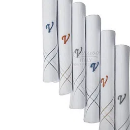 Caruso Italy Men's Initial V Embroidery 100% Pure Cotton Handkerchief White Base With Colored Border ["White"] Handkerchief image 4