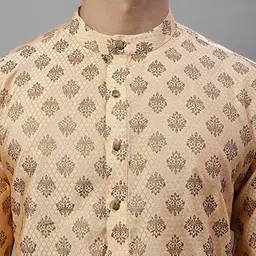 Anouk Peach Mandarin Collar Woven Design Silk Cotton Kurta image 4