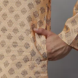 Anouk Peach Mandarin Collar Woven Design Silk Cotton Kurta image 2