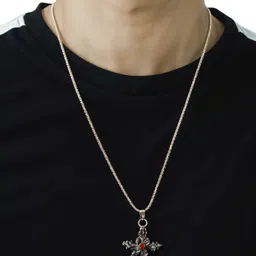 kurmashop Stainless Steel Cross Pendant Chain for Men Sterling Silver Cubic Zirconia Stainless Steel Pendant Set image 2