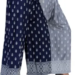 4k fashion Pack of 2 Women Relaxed Blue, Grey Viscose Rayon Trousers-picture-17