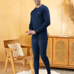 LUX COTT'S WOOL Blue Full Sleeves Round Neck Men Top - Pyjama Set Thermal image 3