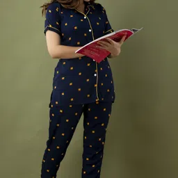 trinabh Women Shirt & Pyjama set Blue Printed image 3