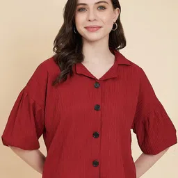 ekasya Women Regular Fit Solid Lapel Collar Casual Shirt-picture-18